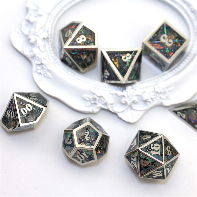 Custom Semi-Transparent Metal Dice | Personalized Hollow Metal RPG Dice Set Manufacturer
